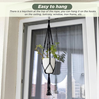 EBOOT 2 Pack 48 Inch Large Macrame Plant Hanger Rope to Hang Flower Pot Plant Holder for Indoor Outdoor Decorations, 4 Legs (Black)