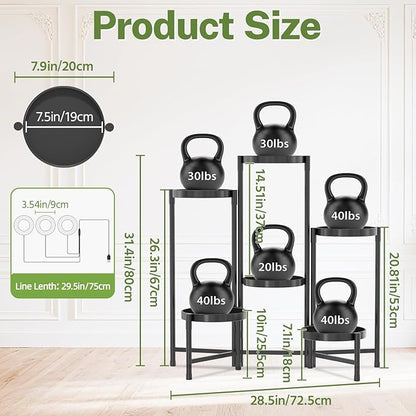 iDavosic.ly Plant Stand Indoor with Grow Light, 6 Tier Corner Metal Flower Display Holder Shelf, Easy Assembly Folding Tall Orchid Rack for Patio Balcony Porch Garden Living Room House, Black