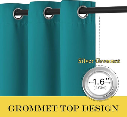 NICETOWN Blackout Peacock Teal Curtain & Drape for Bedroom - Grommet Top Thermal Insulated Room Darkening Energy Saving Privacy Drapes for Night Shift, 1 Piece, W52 x L63
