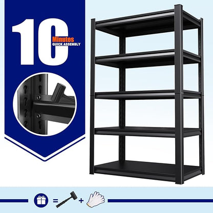 71" H-46 W Garage Shelving Heavy Duty Storage Shelves, Metal Adjustable Shelving Unit, Utility Garage Organizer Shelf for Basement, Pantry, Kitchen, Warehouse, 20" D x 46" W x 71.2" H, Black