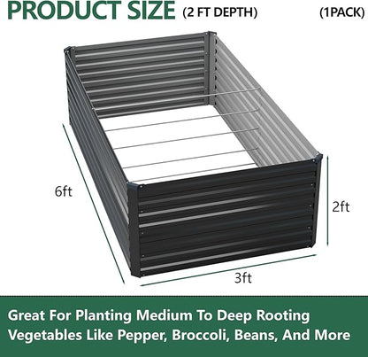 Vengarus 6x3x2FT Galvanized Raised Garden Bed Kit, Deep Root Planter Box for Vegetables, Flowers, Herbs, and Succulents - 269 Gallon Capacity,Black