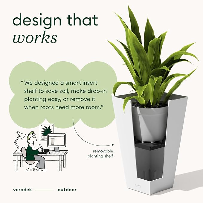Veradek V-Resin Indoor/Outdoor Taper Planter, Set of 2 (30 inch, White)