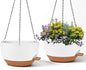 2 Pack 12 Inch Self Watering Hanging Planters for Indoor Plants, Large White Brown Plastic Hanging Pots with Chains for Outdoor Patio Garden Home Decor White Brown