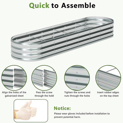 zizin 2 Pack Galvanized Raised Garden Bed Metal Oval Raised Garden Beds Outdoor Planter Box for Vegetables (4x2x1FT, Silver)