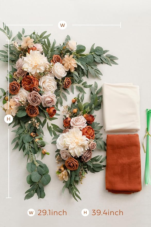 Artificial Flowers Wedding Arch Swag Kit, Terracotta Orange, 4-Piece