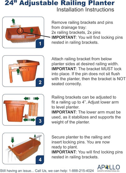 Apollo Exports International 24" Adjustable Railing Planter, Driftwood