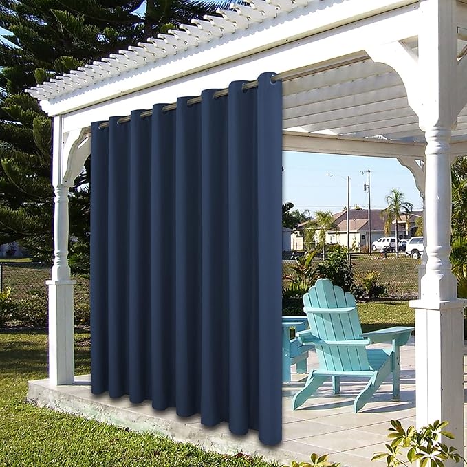 BONZER Outdoor Waterproof Curtains for Patio Privacy Grommet Light Filtering Outside Curtains for Gazebo, Porch, Pergola, Pavilion, 1 Panel, 84W x 95L inch, Navy