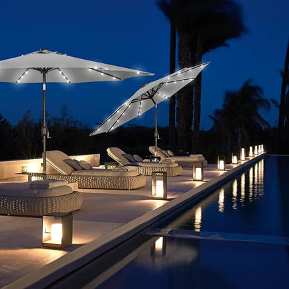 Blissun 9 ft Solar Umbrella, Patio Umbrella with 32 LED Lights, Table Market Umbrella, Outdoor Umbrella for Garden, Deck, Backyard (Light Grey)