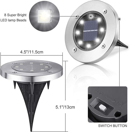 LYHOPE Solar Ground Lights Outdoor, 8 Pack 8 LED Solar Disk Lights Waterproof Garden In-ground Pathway Light Landscape Lighting for Lawn,Yard,Deck,Patio,Walkway (White)
