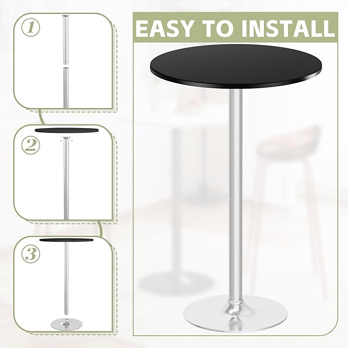 Flamaker Round Bistro Pub Table Modern Style Metal Base MDF Top Cocktail Bar Table Counter Bar Height for Pub, Dining Room, Party (4, Black-Silver)