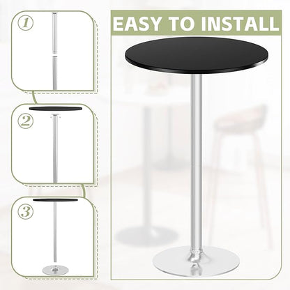 Flamaker Round Bistro Pub Table Modern Style Metal Base MDF Top Cocktail Bar Table Counter Bar Height for Pub, Dining Room, Party (1, Black-Silver)