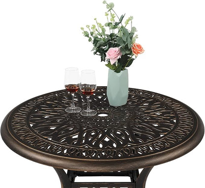 VINGLI 35.4' Dia Patio Dining Table with Umbrella Hole, Cast Aluminum Bistro Table for Outdoor Garden Use (35.4' Dia x 29.5' H)