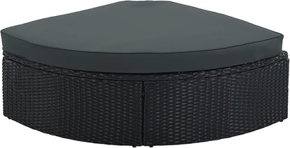 Merax 7-Piece Outdoor Wicker Sectional Sofa Set,Modular Rattan Conversation Set with Gray Cushions,Striped Green Pillows & Tempered Glass Coffee Table for Patio,Garden,Deck,Black