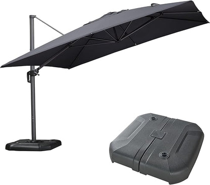 PURPLE LEAF 11.5' X 11.5' Telescopic Patio Umbrella with Base Included Lifting Cantilever Offset Square Large Umbrella for Pool Outdoor Patio Deck Garden Grey