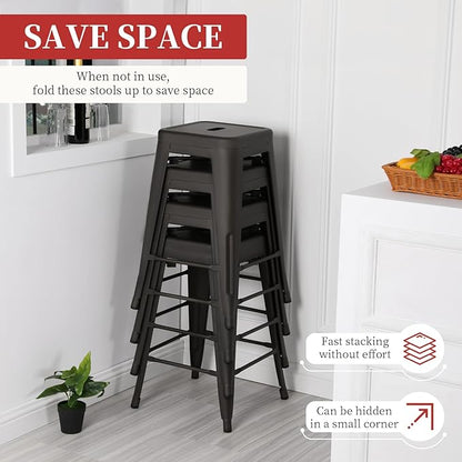 FDW Metal Bar Stools Set of 4 Counter Height Bar Stools 24 Inches Industrial Bar Chairs Patio Stool Stackable Backless Stool Indoor Outdoor Metal Kitchen Stools Bar Chairs (Bronze, 24")