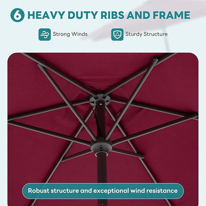 OLIXIS 7.5ft Patio Umbrella with Tilt and Crank Button & 8 Sturdy Ribs Waterproof, Patio Table Umbrella Perfect for Poolside, Terrace, Beach and Outdoor Restaurant, Red