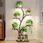 Plant Stand Indoor with Grow Lights, 7 Tiered Indoor Plant Shelf, 49" Corner Plant Stands for Indoor Plants, Metal Plant Flower Display Shelf, Tree-Shaped Plant Rack for Home, Patio, Brown