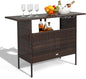 VINGLI Wicker Outdoor Bar Table with 2 Steel Shelves, Sets of Rails, Rattan Patio Storage for Backyard, Poolside, Garden