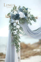 Artificial Flowers Set, Dusty Blue Sheer Drapes and Swag, 4 Pieces