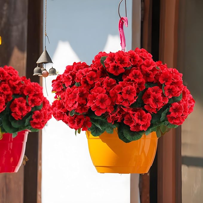 Artificial Geranium Flowers, Red Silk Blooms for Indoor and Outdoor Decor