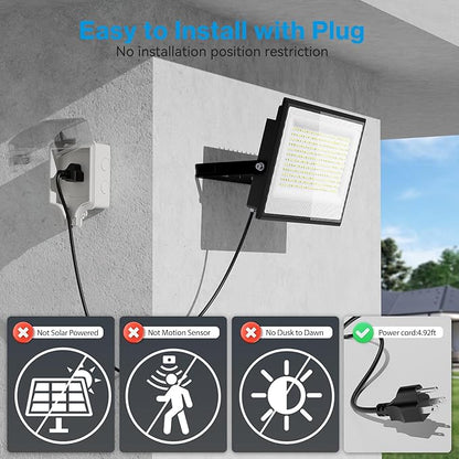 Olafus 2 Pack 300W LED Flood Light Outdoor, Super Bright Outside Floodlights with Plug, IP66 Waterproof 6500K Daylight White Exterior Security Light for Yard Stadium Lawn Barn