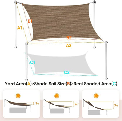 Quictent 20X20FT 185G HDPE Square Sun Shade Sail Canopy 98% UV Block Outdoor Patio Garden with Hardware Kit (Brown)