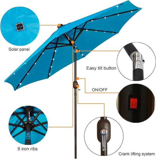 Solar Umbrella, 9 Ft – 32 LED Lighted Patio Umbrella