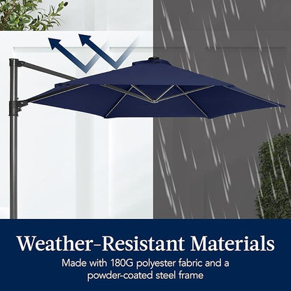 Best Choice Products 10ft Offset Cantilever Hanging Market Patio Umbrella, Smooth 360° Rotation, 8 Sturdy Ribs, Easy Adjustment - Navy Blue