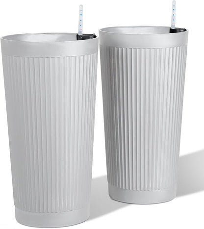 24” Tall Outdoor Planters Set of 2, Self Watering Flower Pots White Planters for Outdoor Plants, Modern Plastic Tall Planter for Front Porch, with Drainage Hole (Ribbed)