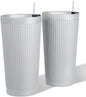 24” Tall Outdoor Planters Set of 2, Self Watering Flower Pots White Planters for Outdoor Plants, Modern Plastic Tall Planter for Front Porch, with Drainage Hole (Ribbed)