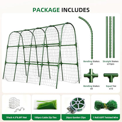 Cucumber Trellis for Raised Bed, U-Shape Garden Arch Metal Support for Climbing Plants, Metal Arch Plant Support Vegetables Trellis, Plant Support for Vine(Green, 63 * 30 * 47inch(L*W*H))
