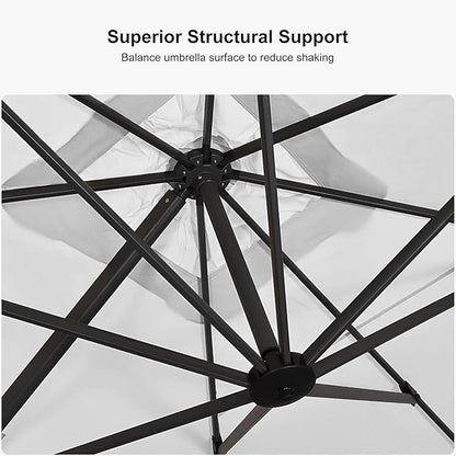 PURPLE LEAF 9' X 11.5' Patio Umbrella Outdoor Cantilever Rectangle Umbrella Aluminum Offset Umbrella with 360-degree Rotation for Garden Deck Pool Patio, White