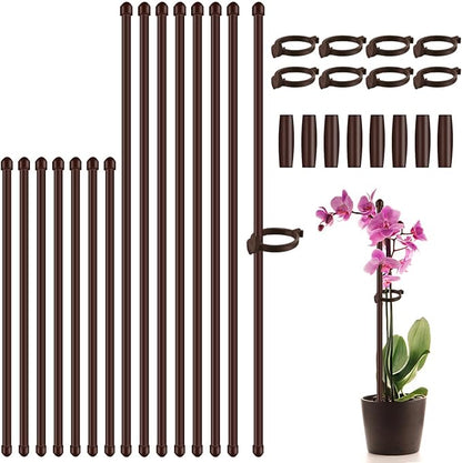 Plant Stakes 17inch &11inch SupKing 16Pcs Adjustable Flower Support Poles Orchid Sticks with Clips for Indoor Outdoor Garden Potted Tomato Rose Amaryllis Vegetables Comes with 20 Ties (Brown)