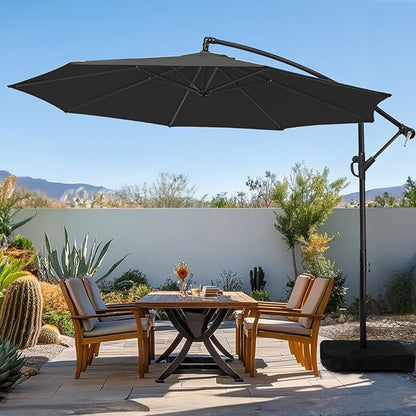 wikiwiki 10ft Patio Umbrella with Base Included, Outdoor Offset Cantilever Umbrella with Sandbag Base for Backyard, Garden and Pool, Easy to Tilt and Crank, Black