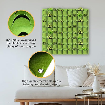 LITLANDSTAR Hanging Vertical Wall Planter, 72 Pockets, Green, 100cm x 100cm, Indoor/Outdoor, Wall Mounted, Felt, Traditional, Rectangular, Drainage Hole