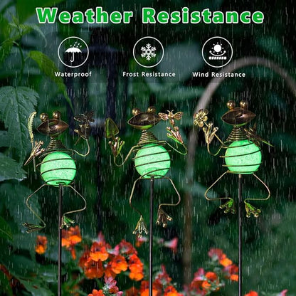 3 Pack Decorative Garden Stakes,Frog Waterproof Metal Spring Decor,Outdoor Decorations Yard Art Garden Stakes for Patio Yard Porch Decor