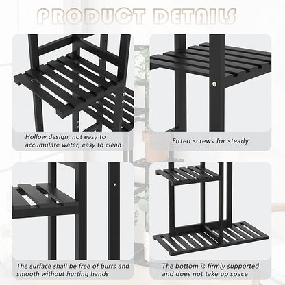 Laiensia 5 Tier Bamboo Plant Stand Rack 6 Potted Multiple Flower Pot Holder Shelf, Indoor&Outdoor Planter Display Shelves for Patio Garden, Living Room, Corner Balcony and Bedroom,Black