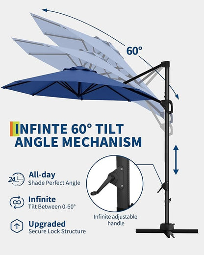 GarveeLife 10FT Patio Umbrella Outdoor Large Cantilever Umbrella Market Sun Shade Windproof Offset Umbrella with 360-Degree Rotation for Garden Deck Pool Patio, Navy Blue