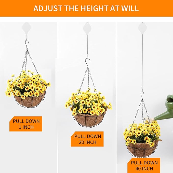 3Pcs Retractable Plant Hanger - Upgrade Plant Pulleys for Hanging Plants, Easy to Raise and Lower, Suitable for Garden Flower Pots, Hanging Planter, Bird Feeder (3Pcs-White)