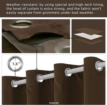 Waterproof Outdoor Curtain W52 x L84 - Grommet Top Sunlight Blocking Window Treatment Drapes Blackout Curtains for Home Bedroom Living Room Outdoor Patio Porch Pergola Cabana Gazebo (2 Panels)