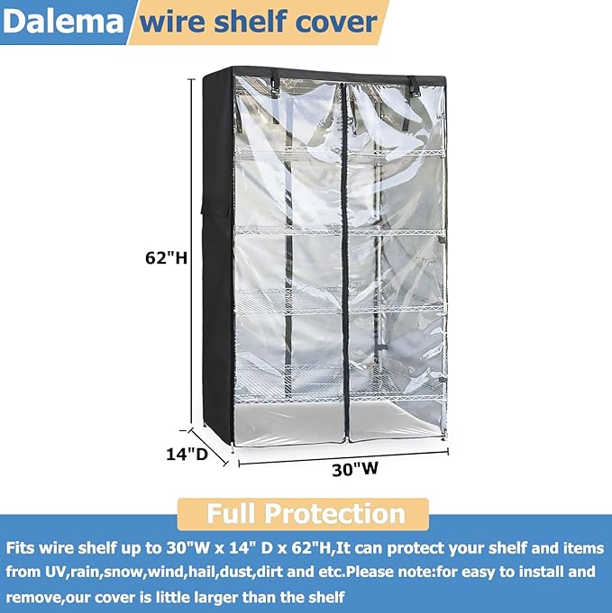 Waterproof Shelf Cover,Outdoor 600D Heavy Duty Dustproof Storage Shelves Cover,30''x14''x62'' Shelf Covers for Wire Shelving with Zippers,Storage Rack Covers with Clear Front