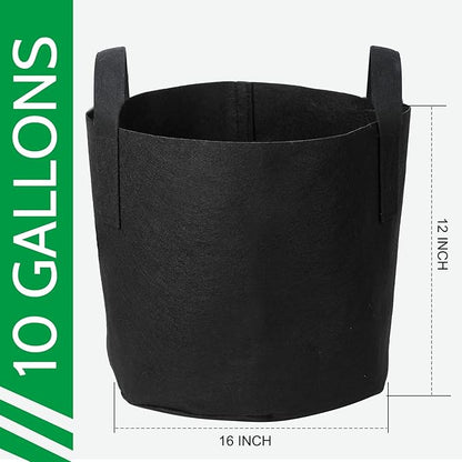 JERIA 12-Pack 10 Gallon Grow Bags, 300G Thickened Nonwoven Garden Pots,Heavy Duty Fabric Pots with Reinforced Handles