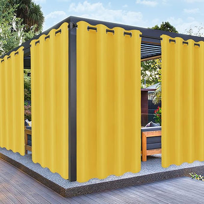 PureFit Outdoor Curtains for Patio Waterproof Weatherproof, UV Resistant Outside Curtains for Gazebo, Front Porch, Pergola, Sun Blocking Privacy Curtain, 52W x 84L inch, 1 Panel, Yellow