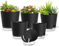 Plant Pots 4/5/5.5/6/6.5/7 Inch Self Watering Pots, 6 Pack Plastic Planters with Drainage Holes and Clear Saucers,Plastic Flower Pots,Nursery Planting Pot for Indoor Out Door Plants(Black)