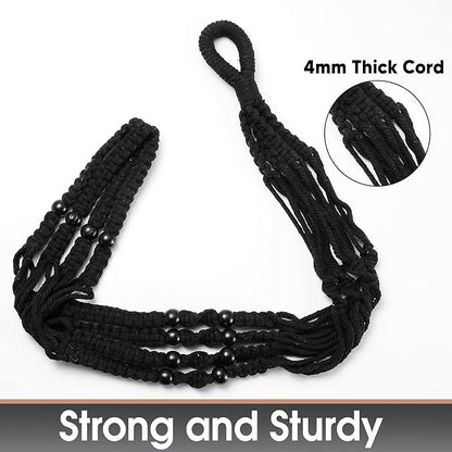 43 Inches Macrame Planter Hanger Large for 12 inch Pot + Swag Hook (Extra Long & Big) | Large Hanging Planter for Indoor Plants | No Tassel, Cotton Rope, NO Pot/Plant Included (Black)(XL)