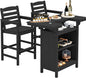 SERWALL Outdoor Bar Table Set (1 Table with 2 Chairs) – HDPE Black Patio Bar Cabinet with 4-Tier Storage & Spacious Tabletop, Perfect for Outdoor, Poolside, Backyard