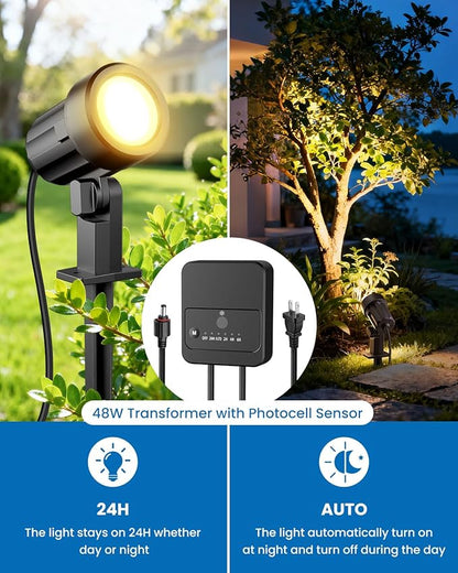 ZZXX 8 Pack Low Voltage Landscape Lights with Transformer and 65FT Wire 12-24V LED Landscape Lighting Kit 2700K Waterproof Landscape Spotlights with Connectors for House Yard Tree Garden