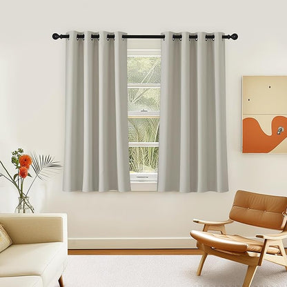 NICETOWN Room Darkening Short Curtain 54 inches Long for Living Room, Grommet Sound Reducing Thermal Insulated Curtains for Bedroom Nursery Window, 46W x 54L, 1 Piece, Natural