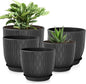 Plastic Plant Pots 10/9/8/7.5/7 inch Set of 5, Flower Planters with Drainage Holes and Saucers, Plastic Pots for Indoor Outdoor Plants, Livingroom Garden Decor (Black)