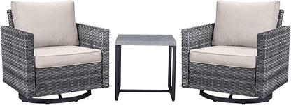 Belord Outdoor Bistro Set 3 Piece Wicker Swivel Rocker Patio Chairs, Oversize Outdoor Rattan Seating Set, Patio Swivel Glider Chairs Wicker Furniture with Metal Side Table for Porch Outside Backyard